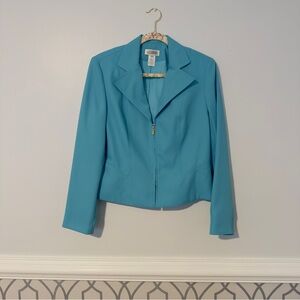 ALESSANDRO Ladies Size 14 Aqua Blue Jacket Zip Closure Lined Collared